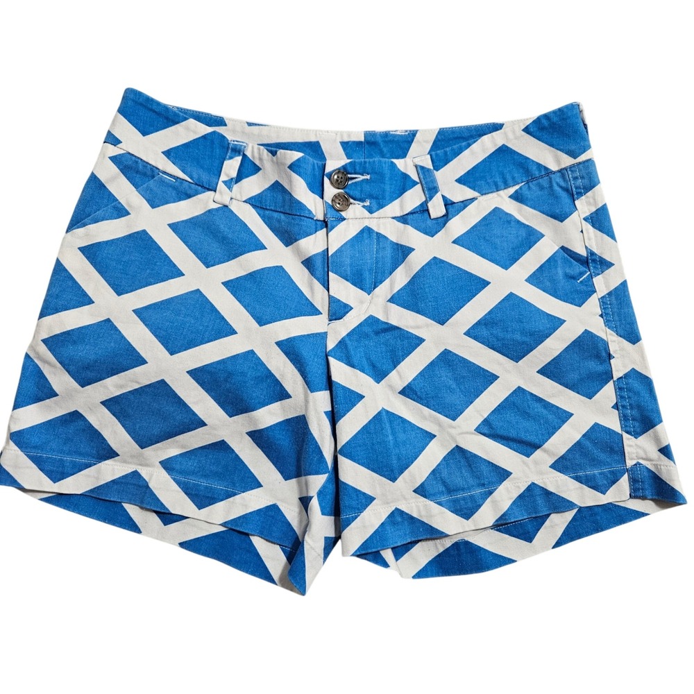 Loudmouth Geometric Diamond Shorts Womens 4 Blue White Stretch Golf 4X5L
